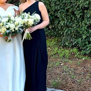 Azazie Dallas one shoulder bridesmaid dress in black.